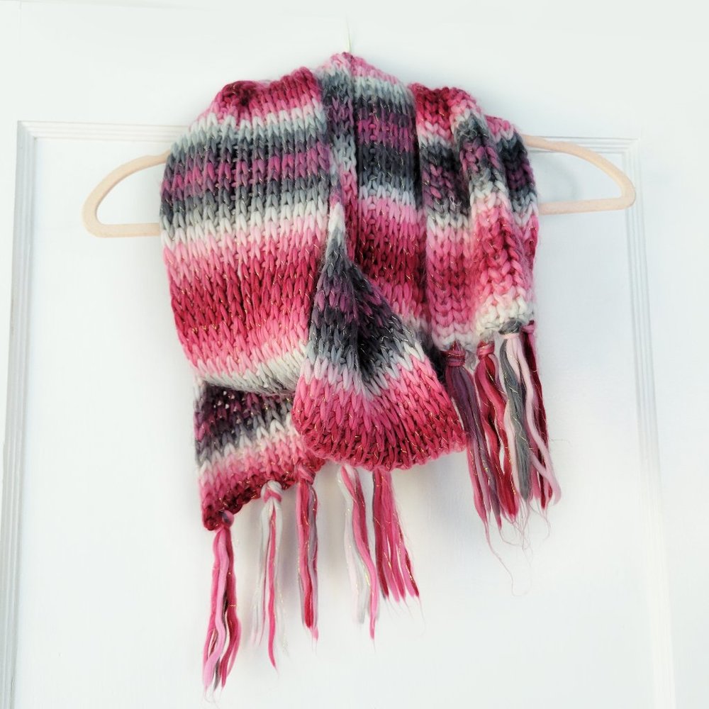 Joe Boxer Pink/Gray Yarn Scarf Soft Tassels Woven